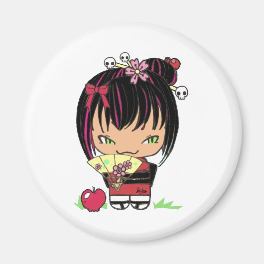 かわいい怖いミャオ – ゴシックこけし人形 マグネット (正面)