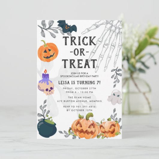 かわいい怖いモンスターキッズハロウィーン誕生日パーティー 招待状 (スタンド正面)