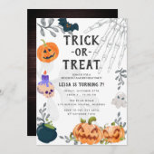 かわいい怖いモンスターキッズハロウィーン誕生日パーティー 招待状 (正面/裏面)