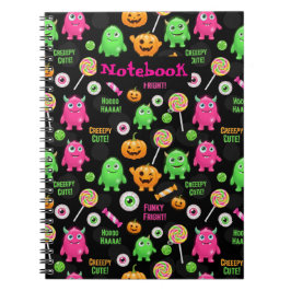 「かわいい怖い」モンスターとハロウィンの楽しみ シームレス ノートブック