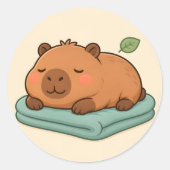 かわいい怠けカピバラ 掛け布団で寝る ステッカー (正面)