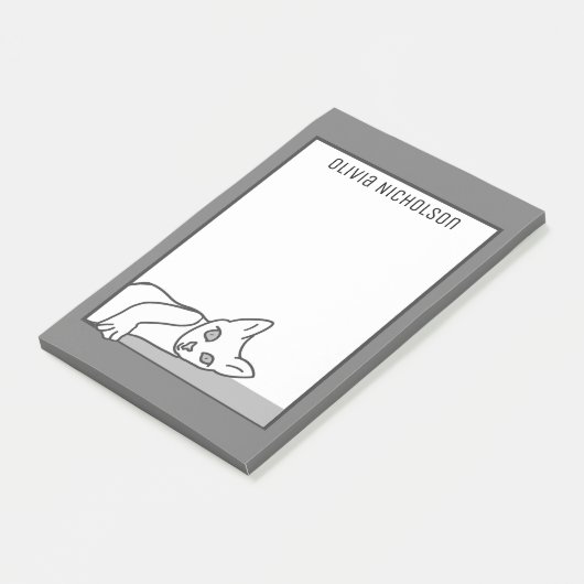 かわいい怠け猫アート オーダーメイド ネコのメモ帳 - スザンヌ ハインによるオリジナルの手描きイラ ポストイット (アングル)