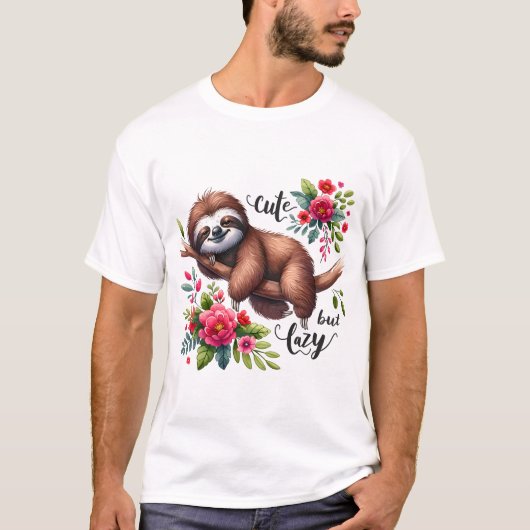 かわいい怠け者のナマケモノの花 Tシャツ (正面)