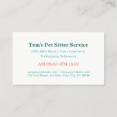 かわいい怠け者のベビー、キャットペットの居心地サービス 名刺 (裏面)
