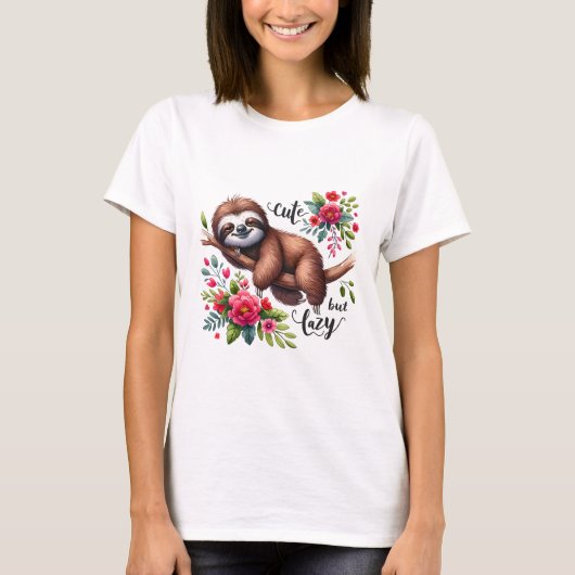かわいい怠け者ナマケモノの花 Tシャツ (正面)