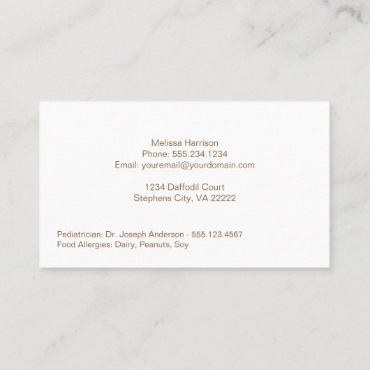 かわいい怠惰のお母さんのテレホンカード 名刺 (裏面)