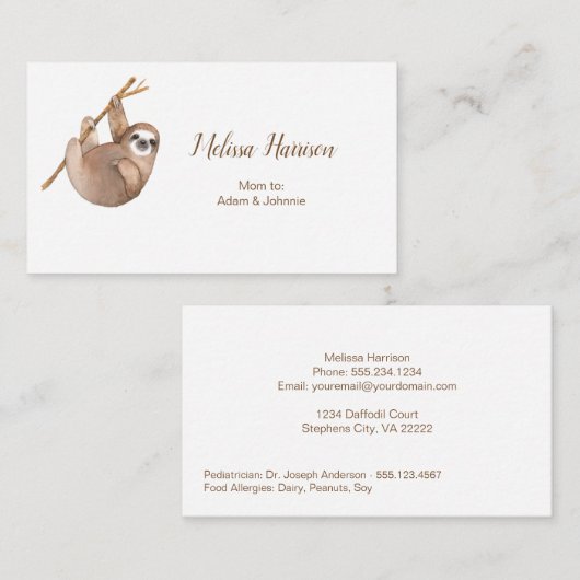 かわいい怠惰のお母さんのテレホンカード 名刺 (正面/裏面)