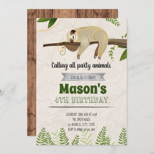 かわいい怠惰のパーティの招待状 招待状 (正面/裏面)