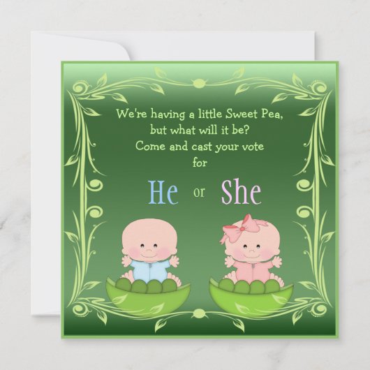 かわいい性はエンドウ豆の鞘のベビーを明らかにします 招待状 (裏面)