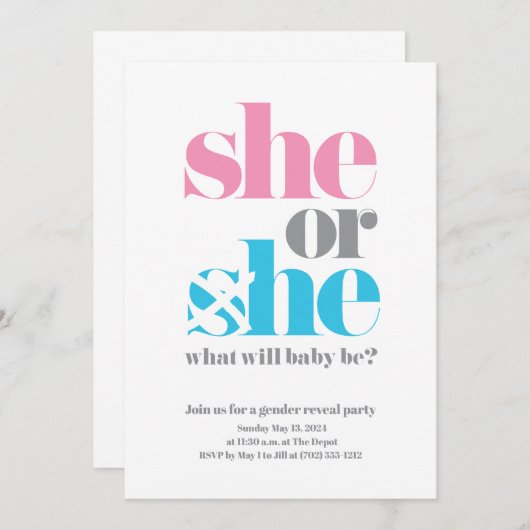 かわいい性別の表示 招待状 (正面/裏面)