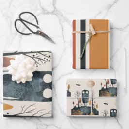 かわいい怪物の秋の色ハロウィンお洒落 ラッピングペーパーシート