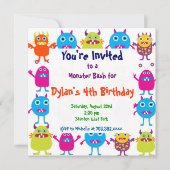 かわいい怪物誕生会の招待テンプレート 招待状 (正面)