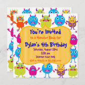 かわいい怪物誕生会の招待テンプレート 招待状 (正面/裏面)