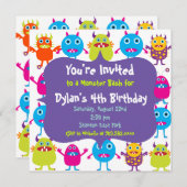 かわいい怪物誕生会の招待テンプレート 招待状 (正面/裏面)