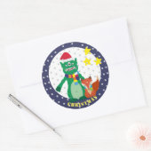 かわいい怪物、レトロなキツネ新年おめでとう ラウンドシール (封筒)