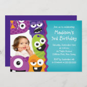 かわいい怪獣写真バースデーパーティ招待状 招待状 (正面/裏面)