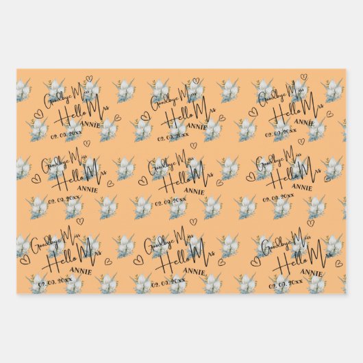 かわいい恋しく思さよならハローミセスブライダルシャワー ラッピングペーパーシート (正面2)