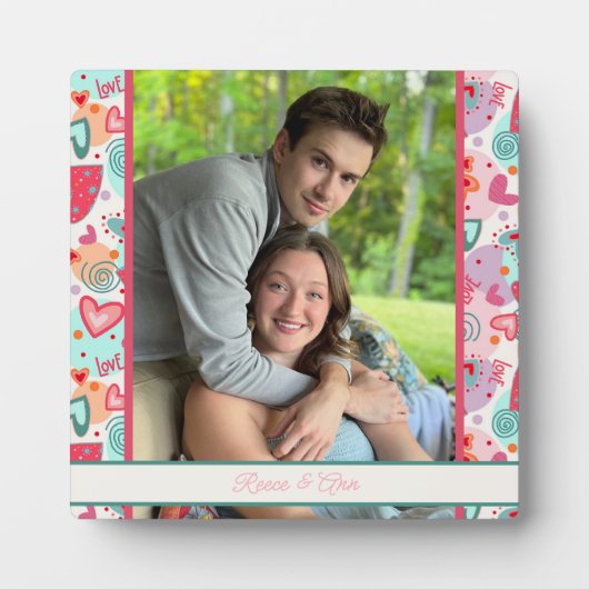 かわいい恋のハートの写真カスタマイズ名前 フォトプラーク (正面)