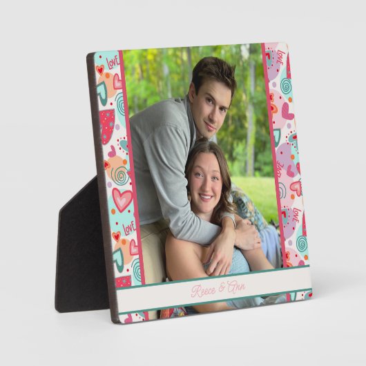 かわいい恋のハートの写真カスタマイズ名前 フォトプラーク (正面)