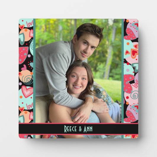 かわいい恋のハート写真カスタマイズ名黒 フォトプラーク (正面)