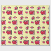 かわいい恋の漫画本スタイルイエローハートギフト ラッピングペーパー (フラット)