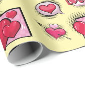 かわいい恋の漫画本スタイルイエローハートギフト ラッピングペーパー (ロールコーナー)
