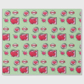 かわいい恋の漫画本スタイルグリーンハートギフト ラッピングペーパー (フラット)