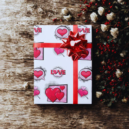 かわいい恋の漫画本スタイル赤い黒ハートギフト ラッピングペーパー