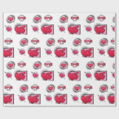 かわいい恋の漫画本スタイル赤い黒ハートギフト ラッピングペーパー (フラット)