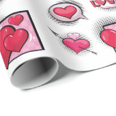 かわいい恋の漫画本スタイル赤い黒ハートギフト ラッピングペーパー (ロールコーナー)