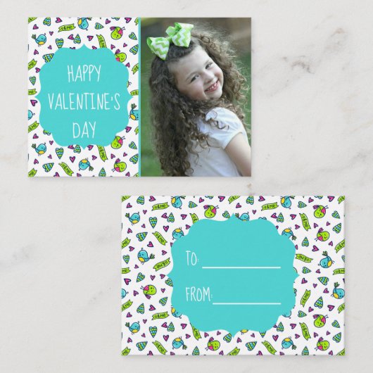 かわいい恋の鳥バレンタインデーカスタムのフォトカード ノートカード (正面/裏面)