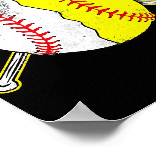 かわいい恋ソフトボールハート母 ポスター (角)