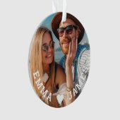 かわいい恋ハートフォトカップルの名パーソナライズされた前 オーナメント (正面)