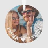 かわいい恋ハートフォトカップルの名パーソナライズされた前 オーナメント (裏面)