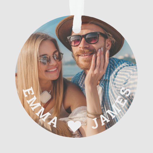 かわいい恋ハートフォトカップルの名パーソナライズされた前 オーナメント (裏面)