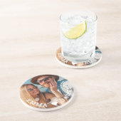 かわいい恋ハートフォトカップルの名パーソナライズされた前 コースター (側面)