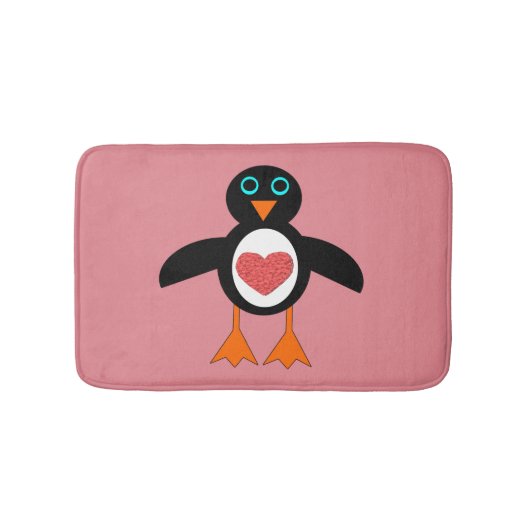かわいい恋ハートペンギン風呂マット バスマット (正面)