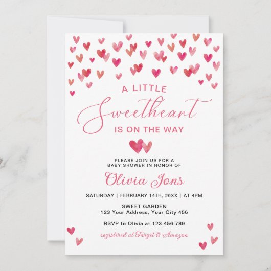 かわいい恋人のバレンタインの赤ちゃんシャワー 招待状 (正面)