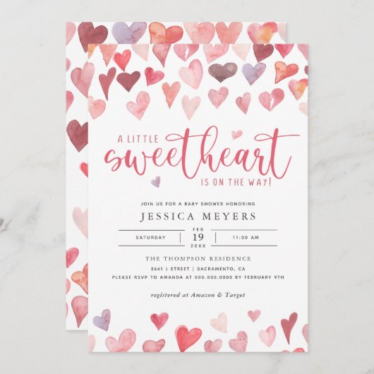 かわいい恋人のバレンタインの赤ちゃんシャワー 招待状 (正面/裏面)