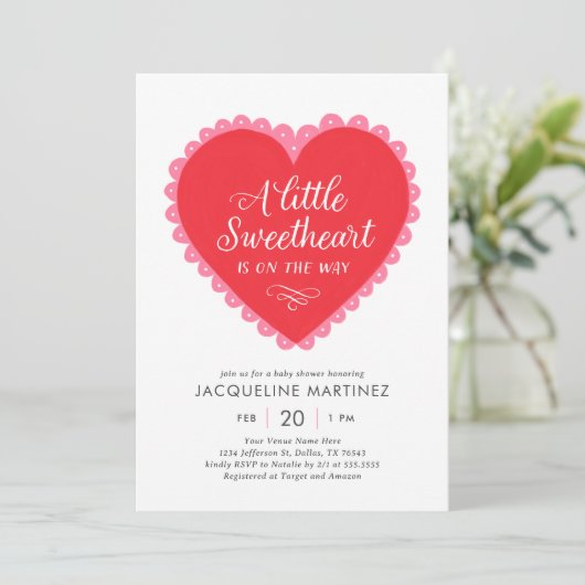 かわいい恋人のバレンタインの赤ちゃんシャワー 招待状 (スタンド正面)