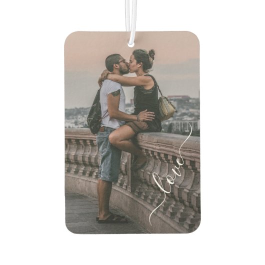 かわいい恋人カップル写真シンプルラブ引用文文字 カーエアーフレッシュナー (裏面)