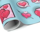 かわいい恋漫画本スタイルスカイブルーハートギフト ラッピングペーパー (ロールコーナー)