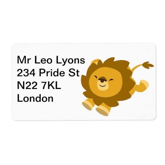 かわいい恍惚とした漫画のライオンのラベル ラベル (正面)