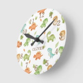 かわいい恐フレンドリー竜T-レックスブロントサウルスの寝室 ラウンド壁時計 (傾斜)