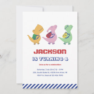 かわいい恐竜が学校に行く子供の誕生日 招待状