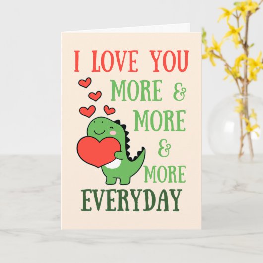 かわいい恐竜が愛を伝えるバレンタインカード 毎日愛してる カード (黄色い花)