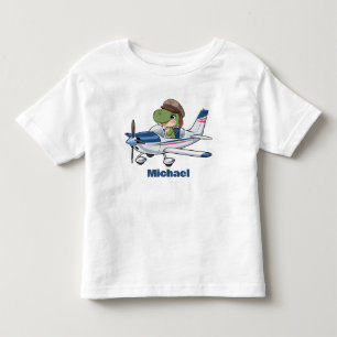 かわいい恐竜が操縦するセスナ機 オーダーメイド トドラーTシャツ
