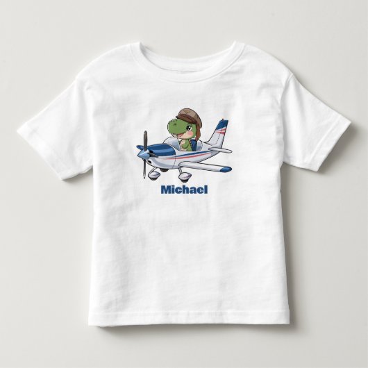 かわいい恐竜が操縦するセスナ機 オーダーメイド トドラーTシャツ (正面)