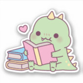 かわいい恐竜が本を読むのが大好き シール (正面)
