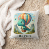 かわいい恐竜が熱気球で空を飛ぶ クッション (ブランケット)